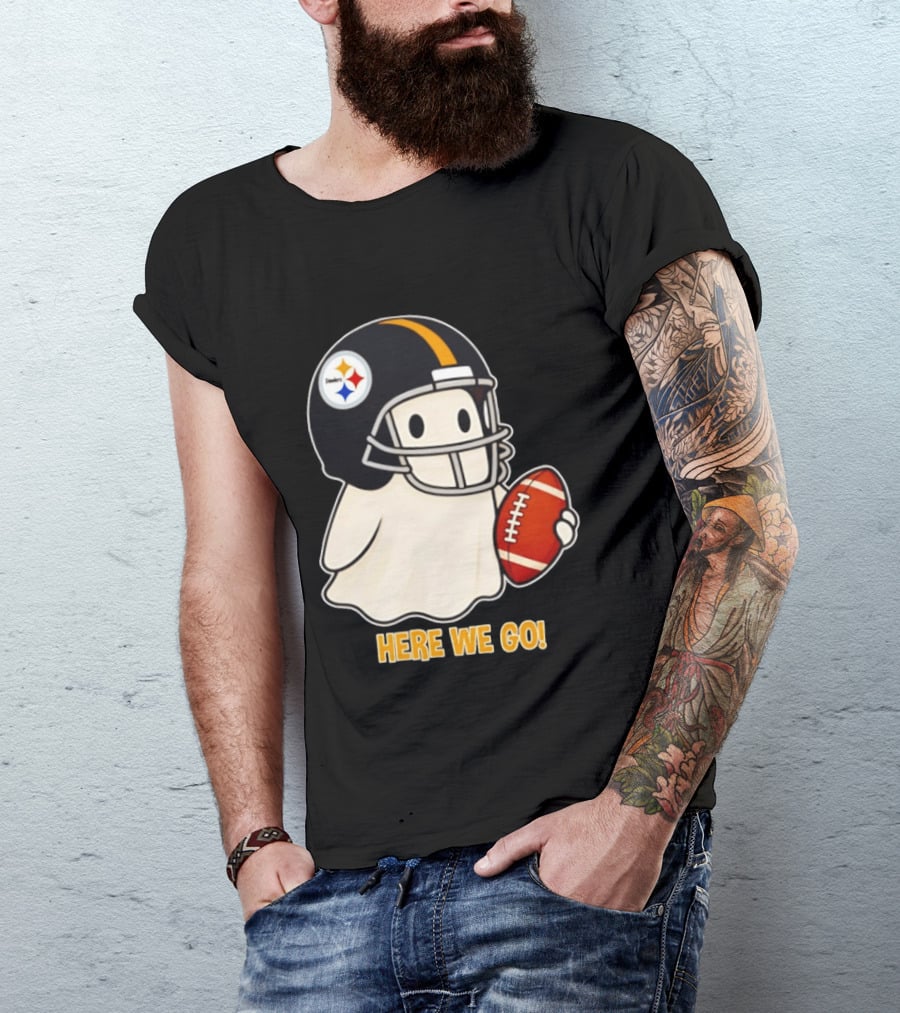 Pittsburgh Steelers Halloween Ghost Football Here We Go 2026 T-Shirt