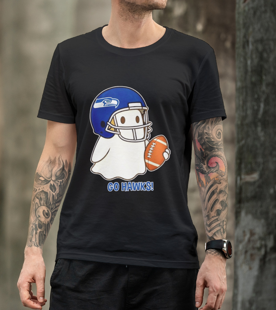 Seattle Seahawks Go Hawks Halloween Ghost Football Spirit T-Shirt
