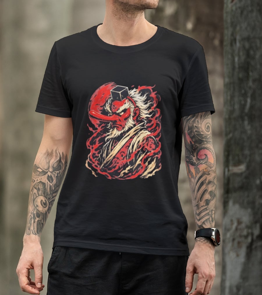 Tengu Japanese Warrior Spirit Mask Mythical Yokai Flame Aura T-Shirt