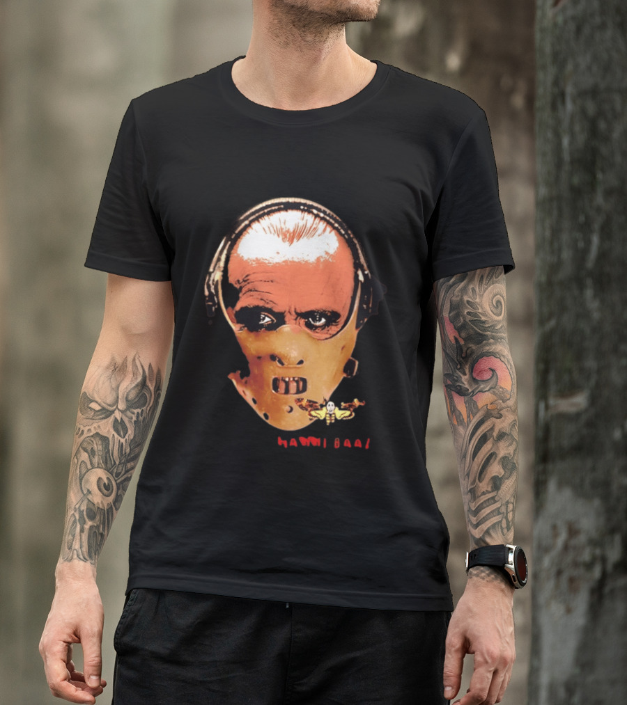 Hannibal Lecter Silence Of The Lamb Halloween Horror Mask With Skull Moth T-Shirt