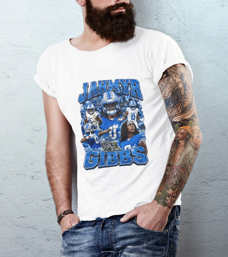 Jahmyr Gibbs Detroit Lions Blue Football T-Shirt