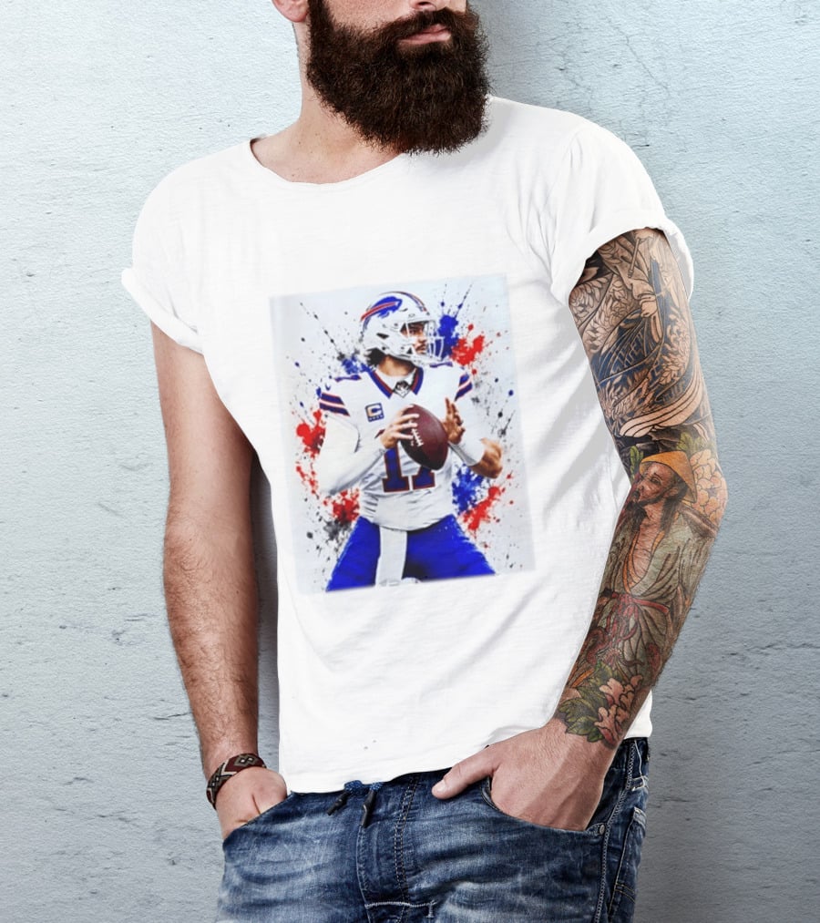 Buffalo Bills Josh Allen Paint Splatter Style Football Quarterback T-Shirt
