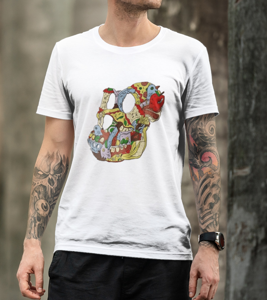 Skull Created From Pizza Burger And Fast Food T-Shirt