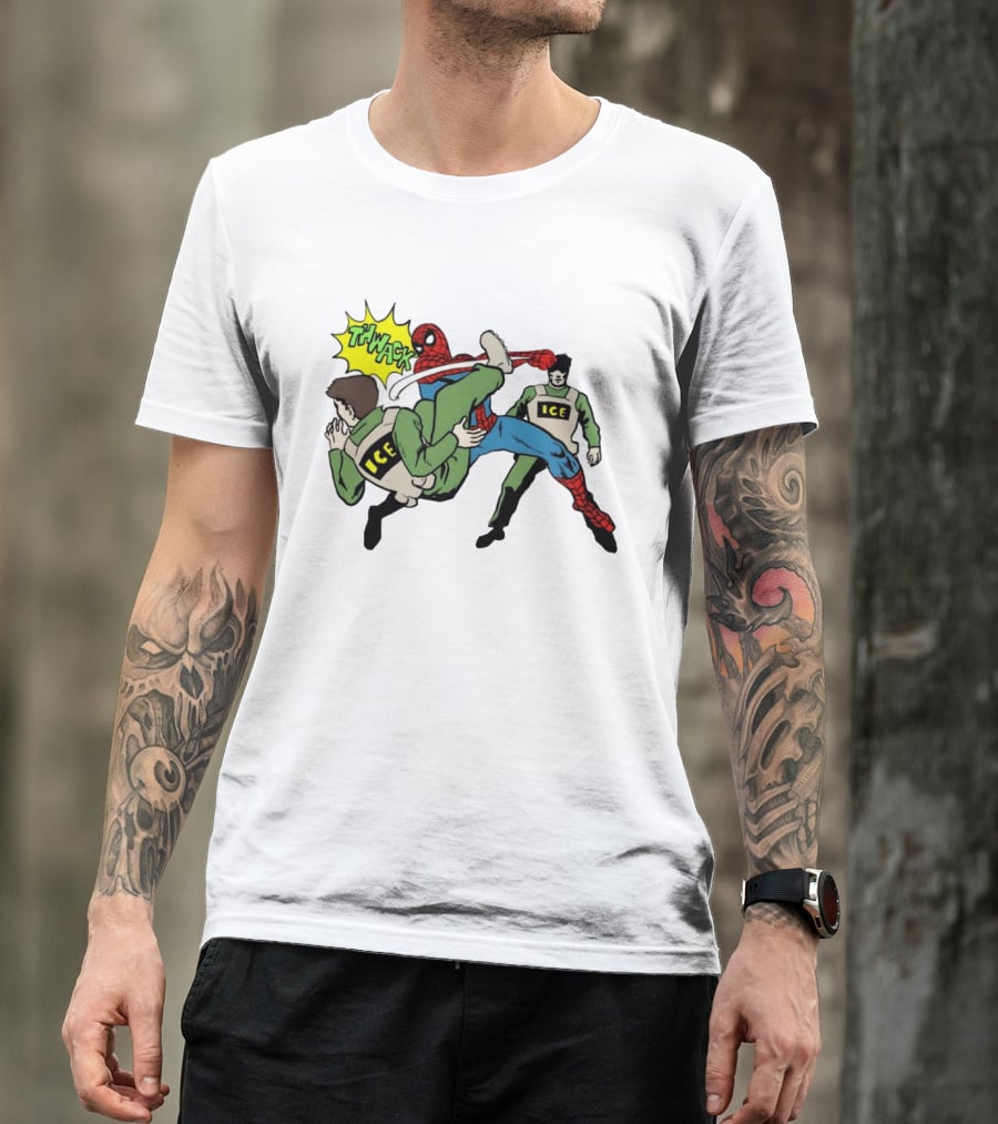 Spider Man Thwack ICE Agents Marvel Super Hero Action Scene T-Shirt