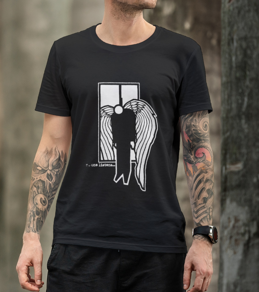 7 Angels 7 Plagues No One Listens Wings Mirror Black T-Shirt