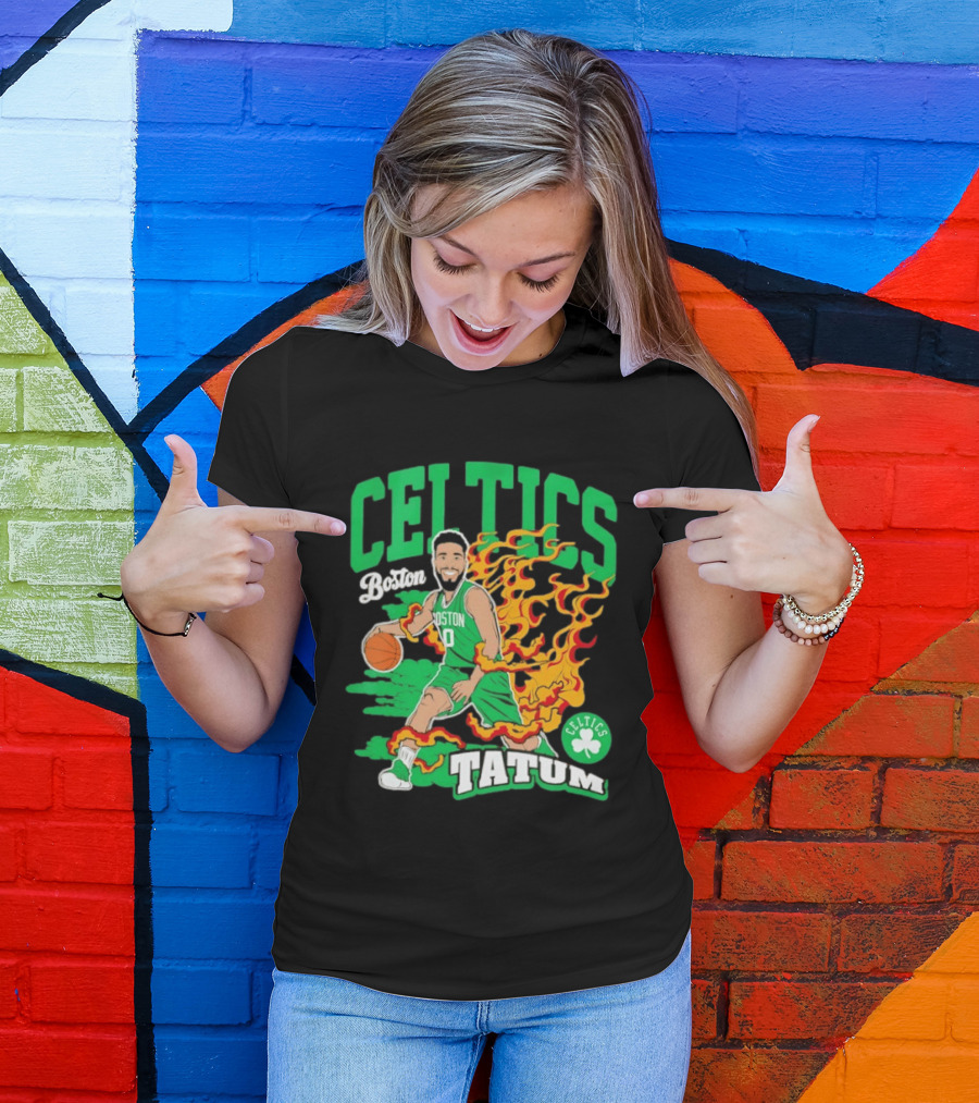Boston Celtics Jayson Tatum Fired Up Basketball Flames T-Shirt