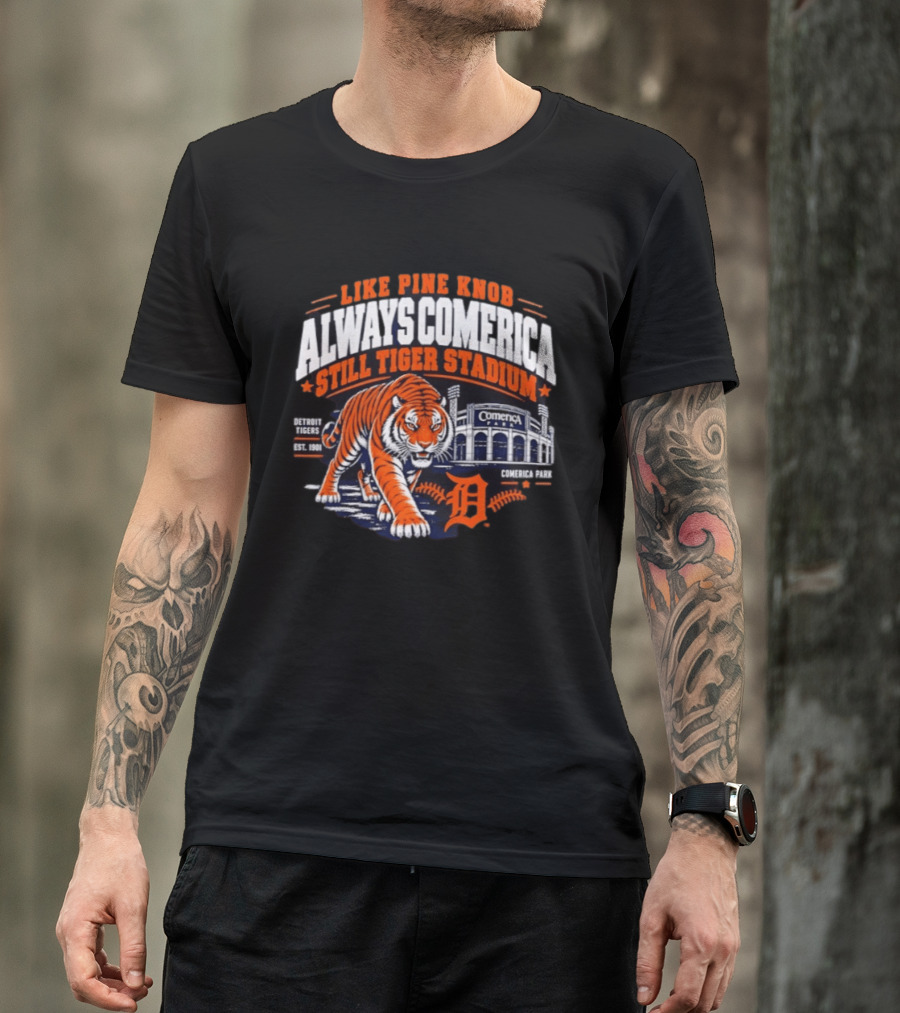 Detroit Tigers 2026 Pine Knob Comerica Tiger Stadium Est 1901 Iconic Baseball Tiger T-Shirt