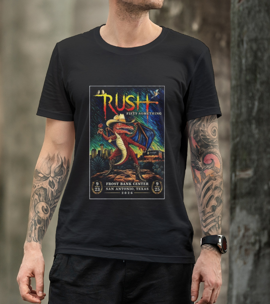 Rush Fifty Something Tour 2026 San Antonio Frost Bank Center Dragon T-Shirt
