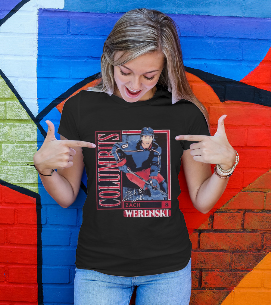 Zach Werenski 8 Columbus Blue Jackets Hockey Card T-Shirt