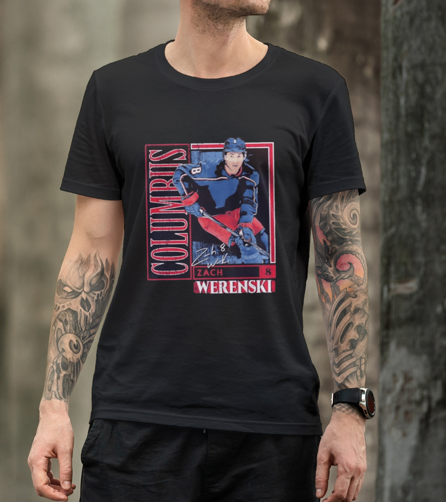 Zach Werenski 8 Columbus Blue Jackets Hockey Card T-Shirt