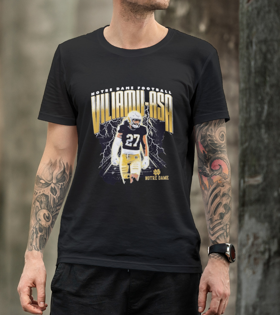Notre Dame Viliamu Asa No 27 Football Lightning T-Shirt
