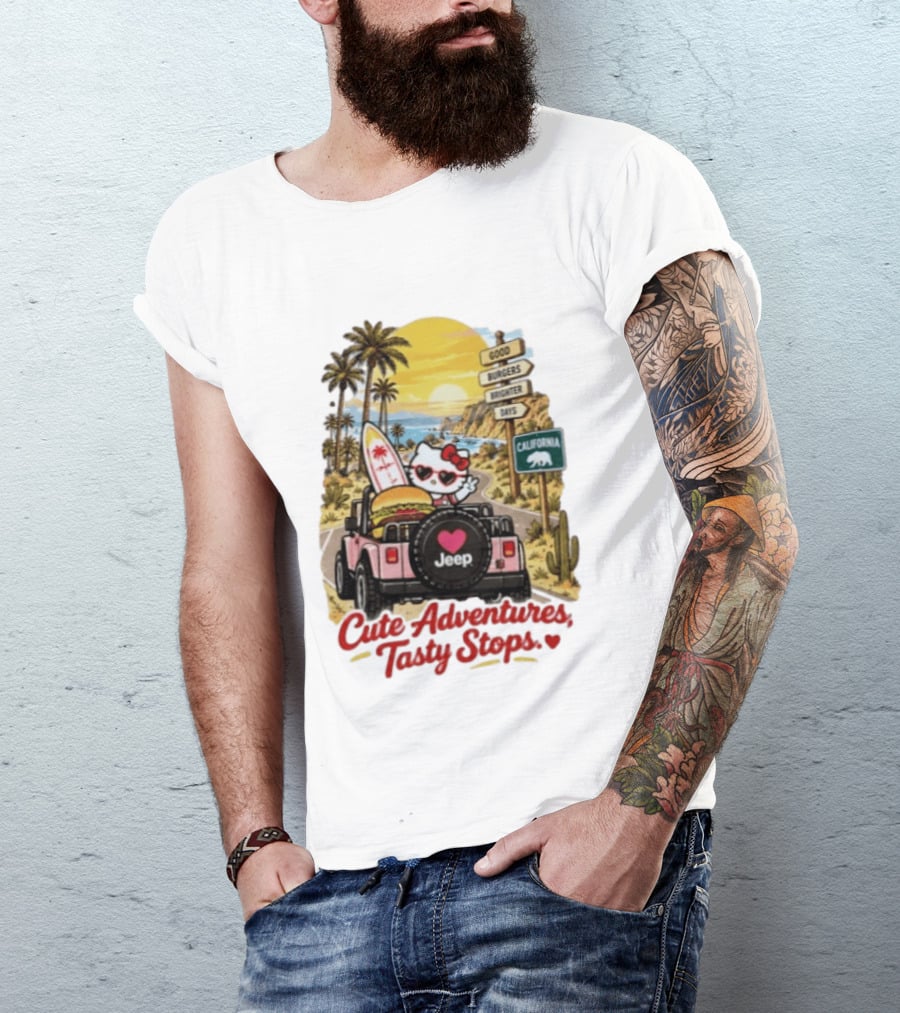 Cute Adventures Tasty Stops California Jeep Beach Burger Good Vibes T-Shirt