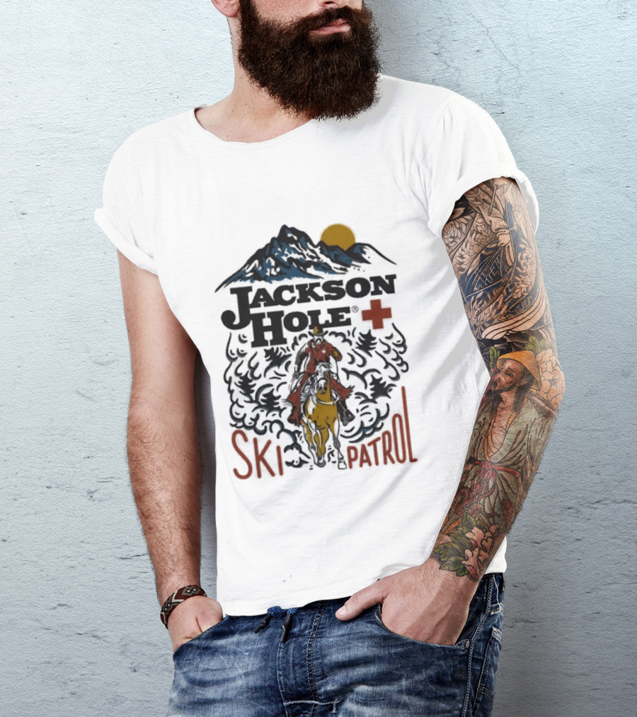 Jackson Hole Wyoming Mountain Cowboy Ski Patrol Adventure T-Shirt