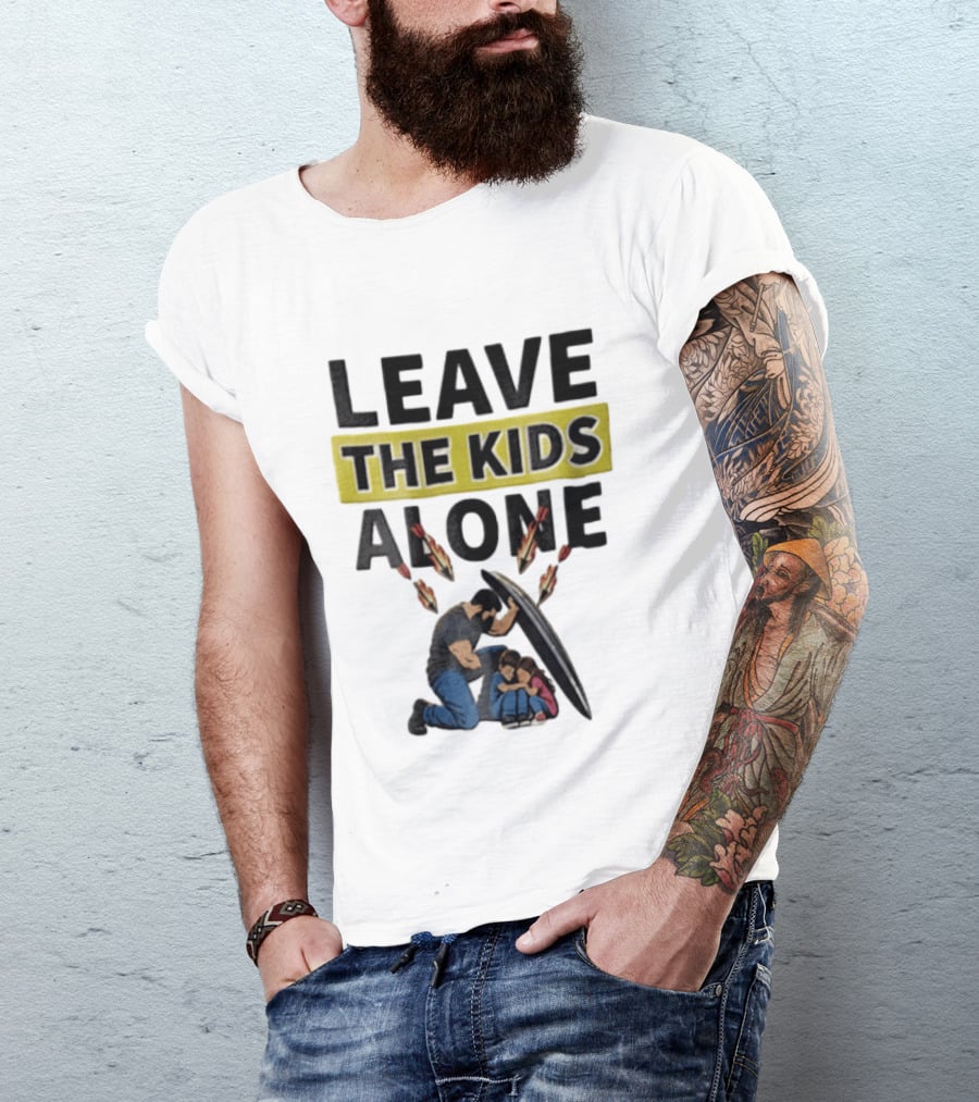 Leave The Kids Alone Bearded Man Shielding Children From Arrows T-Shirt