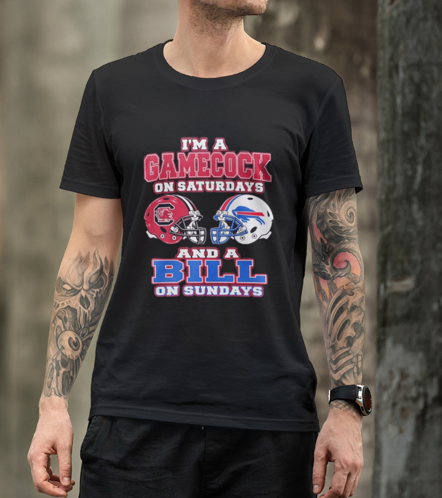 I'm A Gamecock On Saturdays And A Bill On Sundays Football Helmets T-Shirt
