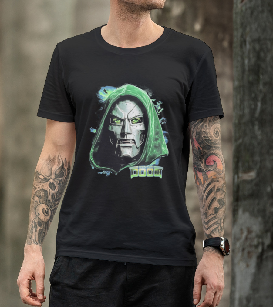 Doctor Doom Marvel Green Hooded Mask Iconic Villain T-Shirt