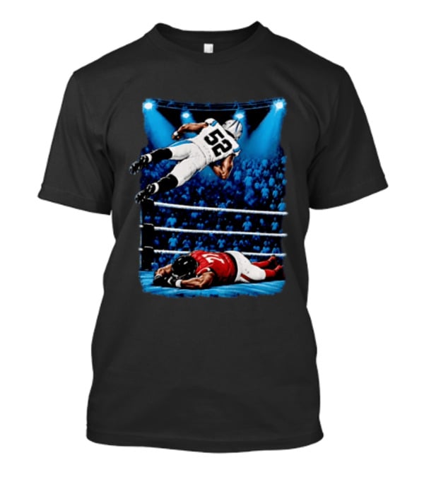 Football Player 52 Jumping Over Opponent In Wrestling Ring Spotlight Crowd T-Shirt