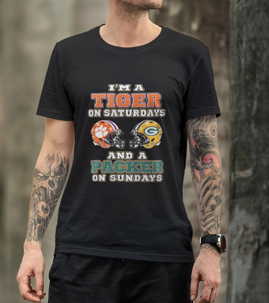 I'm A Tiger On Saturdays And A Packer On Sundays Clemson Green Bay Football Fan T-Shirt