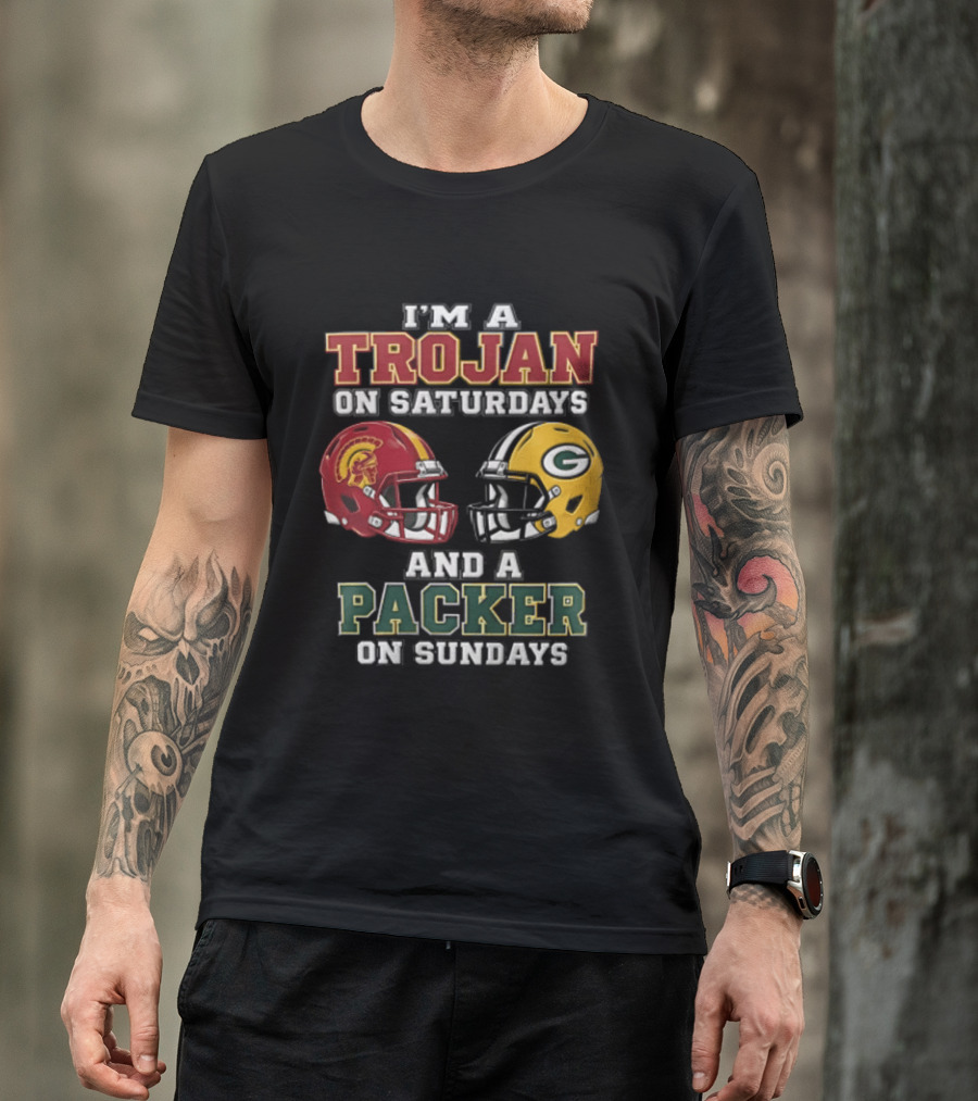 I'm A Trojan On Saturdays Packer On Sundays Football Helmets T-Shirt