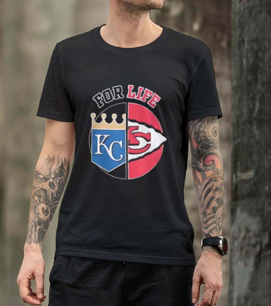 Kansas City Royals Chiefs For Life KC Arrowhead Split Crown T-Shirt