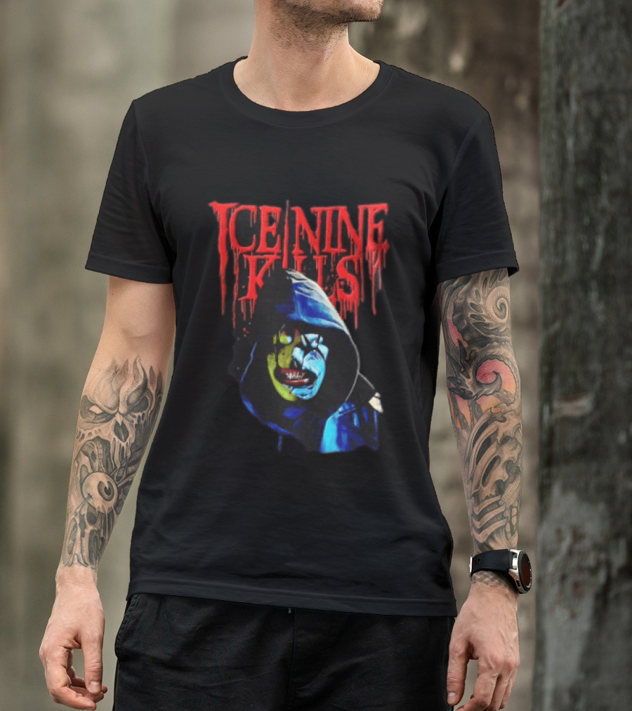 Ice Nine Kills Hooded Figure Clown Mask Dripping Red Letters T-Shirt