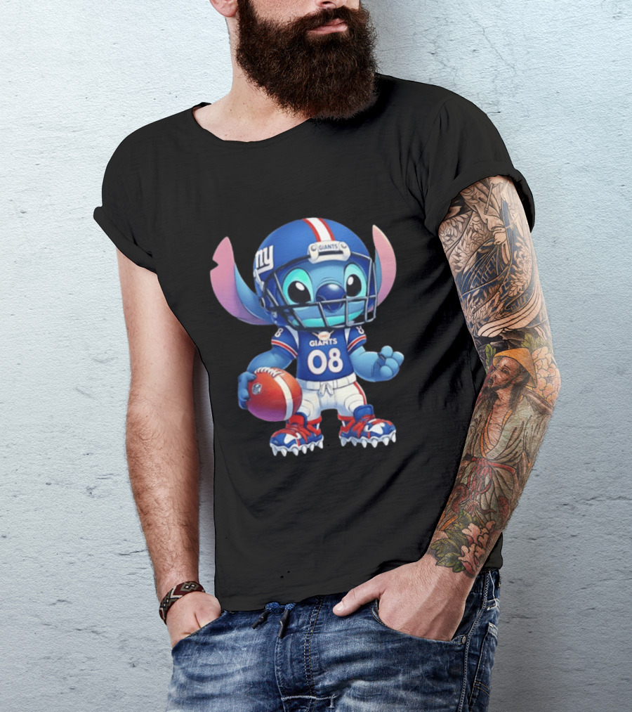 Stitch New York Giants Player Cartoon Collaboration 08 Football T-Shirt