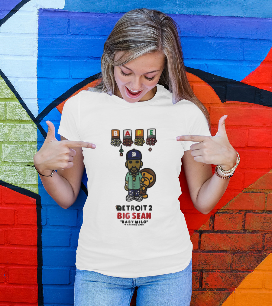 BAPE Big Sean Detroit 2 Baby Milo Cartoon Man Wearing Cap T-Shirt