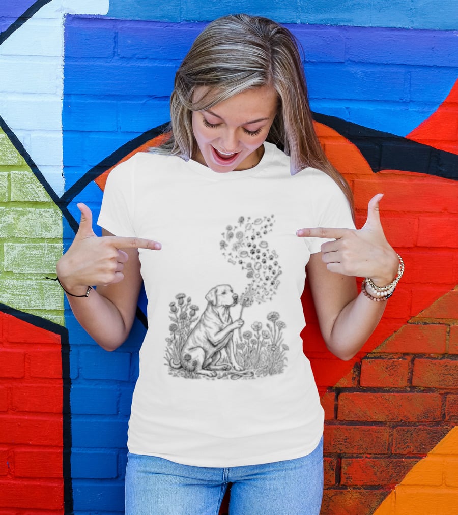 Floral Labrador Retriever Dandelion Dog With Flower T-Shirt