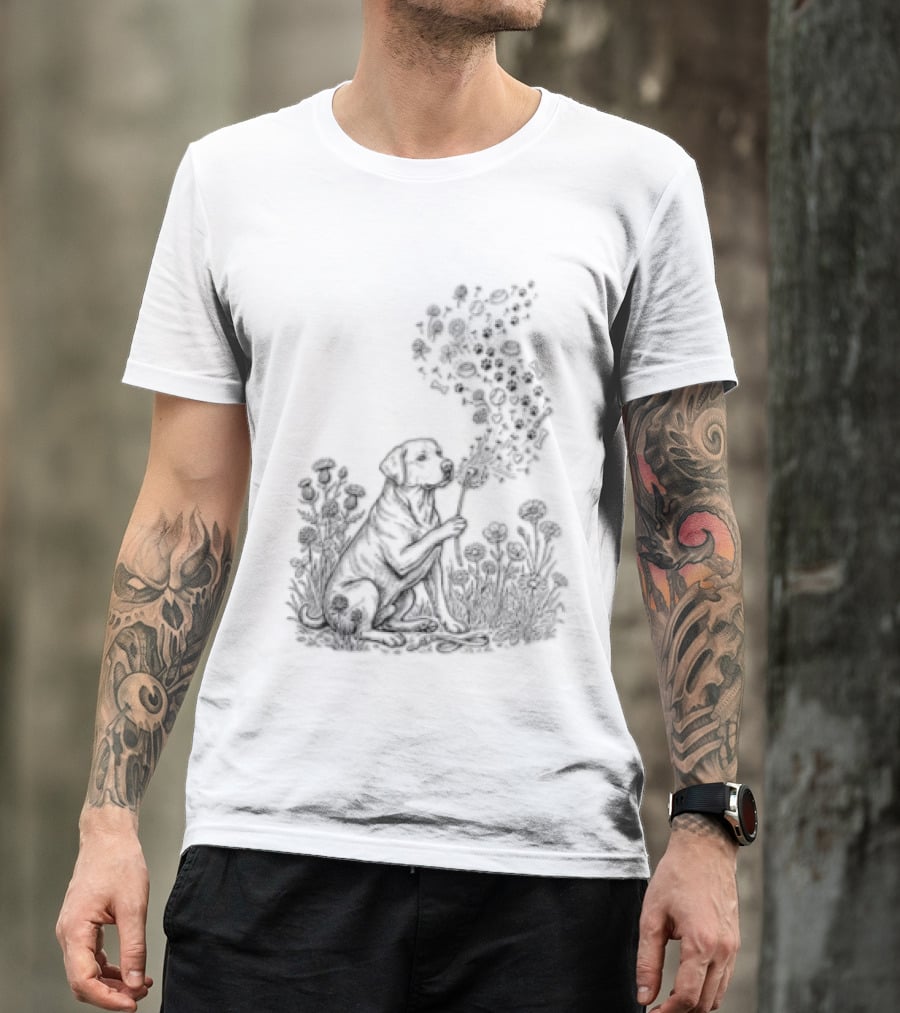Floral Labrador Retriever Dandelion Dog With Flower T-Shirt