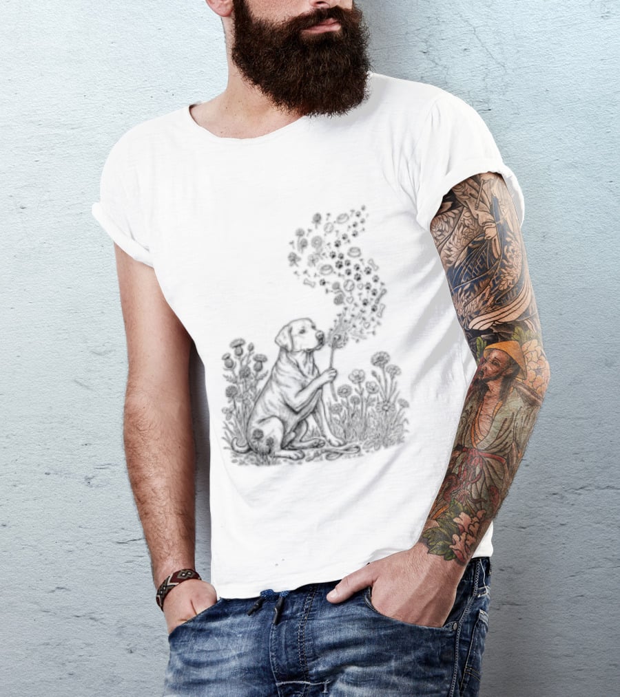 Floral Labrador Retriever Dandelion Dog With Flower T-Shirt