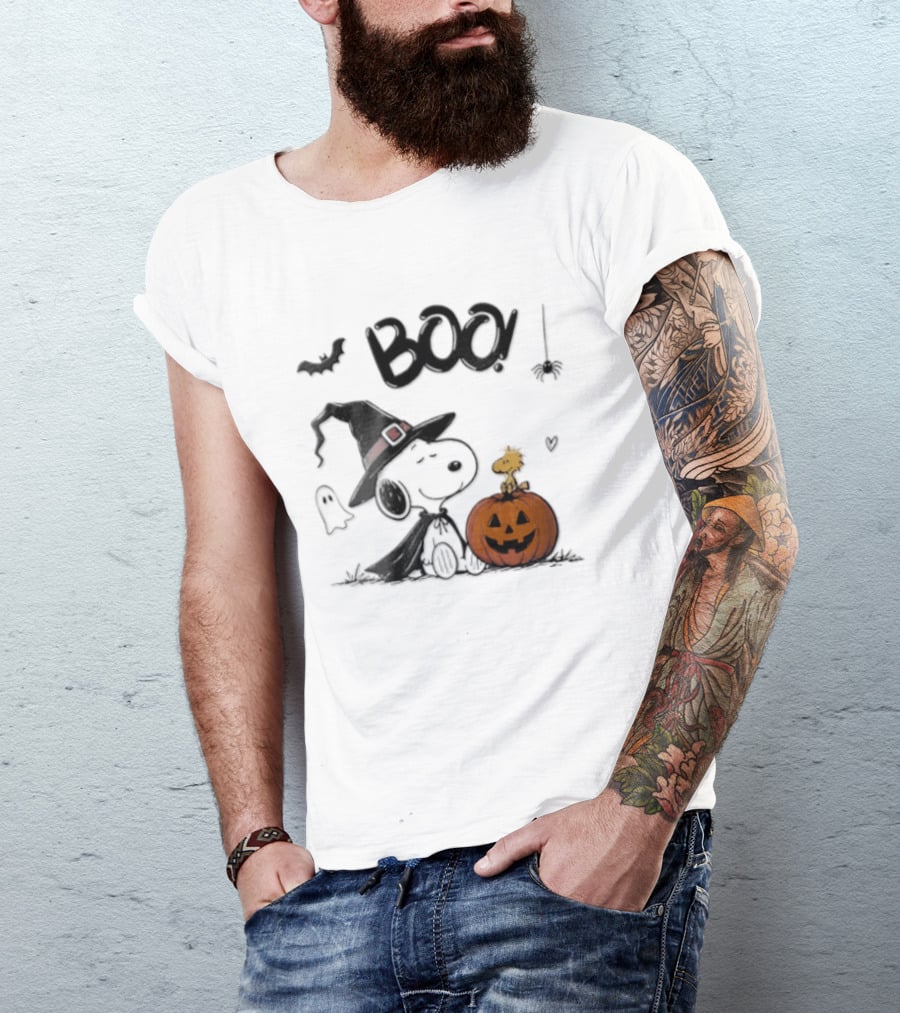 Peanuts BOO Snoopy Witch Hat Woodstock Pumpkin Halloween T-Shirt