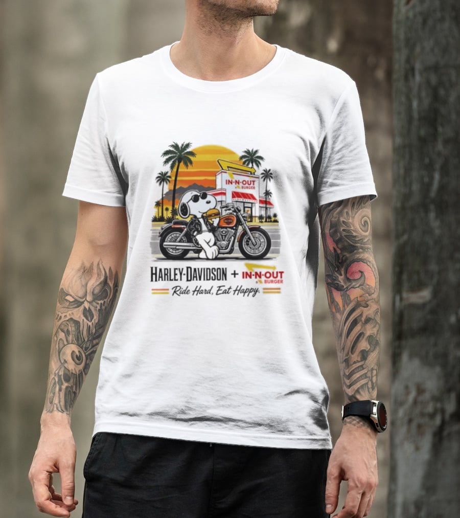 Snoopy Harley Davidson In N Out Burger Ride Hard Eat Happy T-Shirt