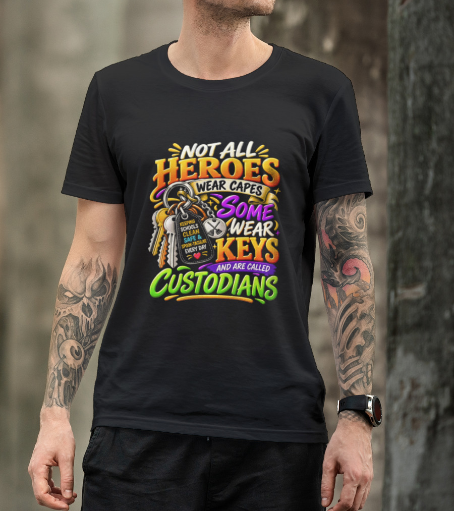 Not All Heroes Wear Capes Some Wear Keys And Are Called Custodians Keeping Schools Clean T-Shirt
