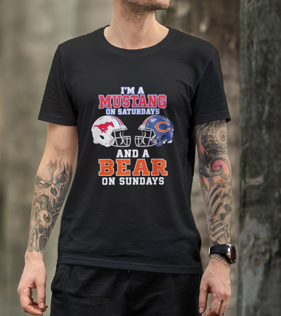I'm A Mustang On Saturdays And A Bear On Sundays Football Helmet Logos T-Shirt