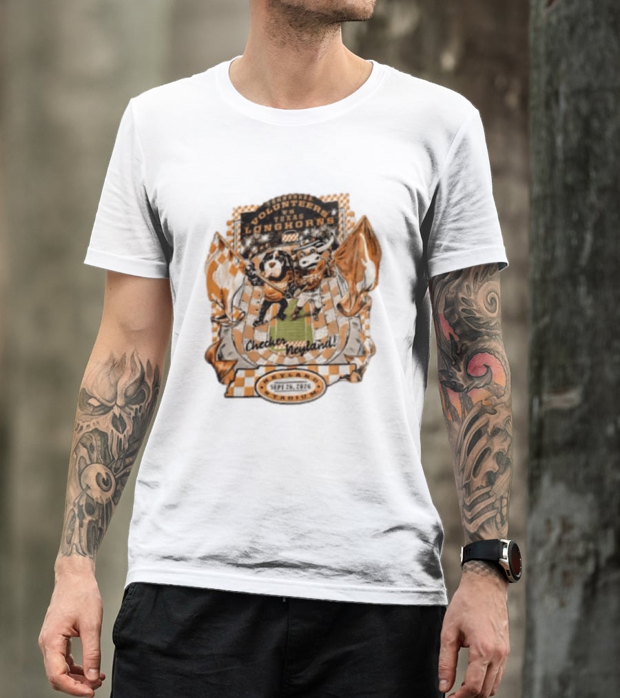 Tennessee Volunteers Vs Texas Longhorns Neyland Stadium Checker Neyland Sept 26 2026 T-Shirt