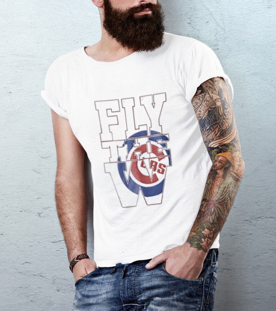 Fly The W Chicago Cubs Large Lettering Red And Blue T-Shirt