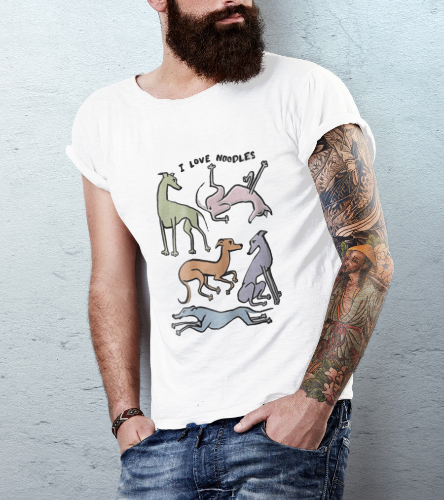 I Love Noodles Five Colorful Greyhound Dogs T-Shirt