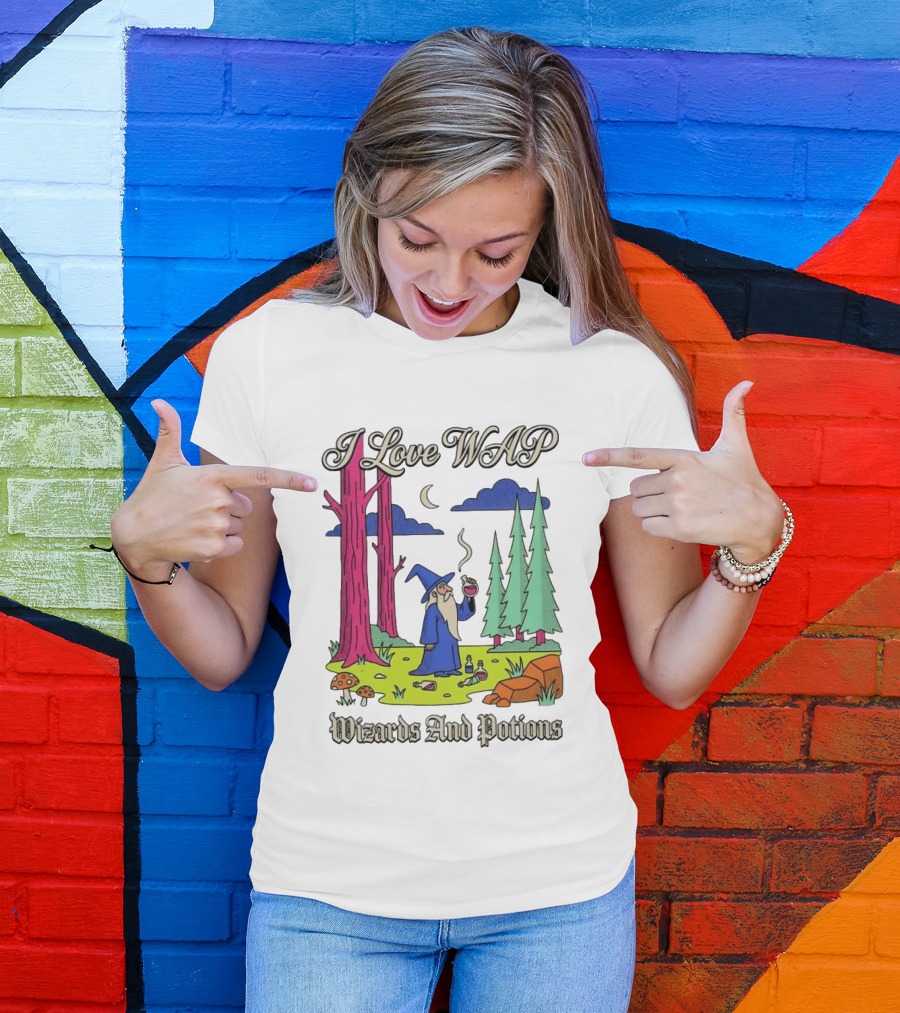 I Love WAP Wizards And Potions Vintage Wizard Forest Scene T-Shirt
