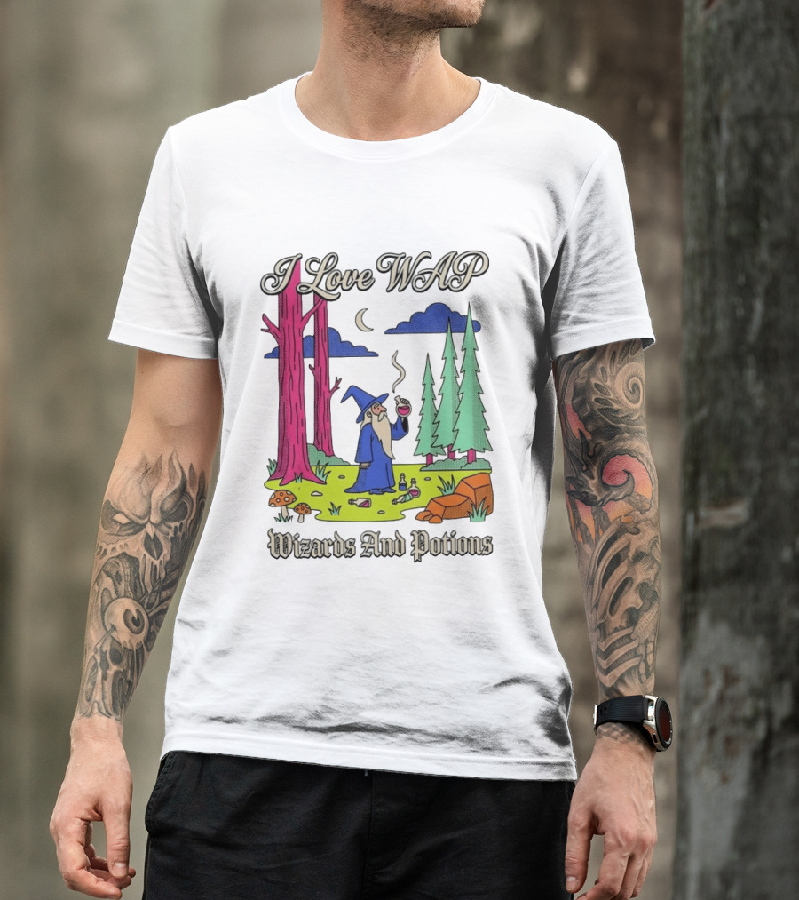 I Love WAP Wizards And Potions Vintage Wizard Forest Scene T-Shirt