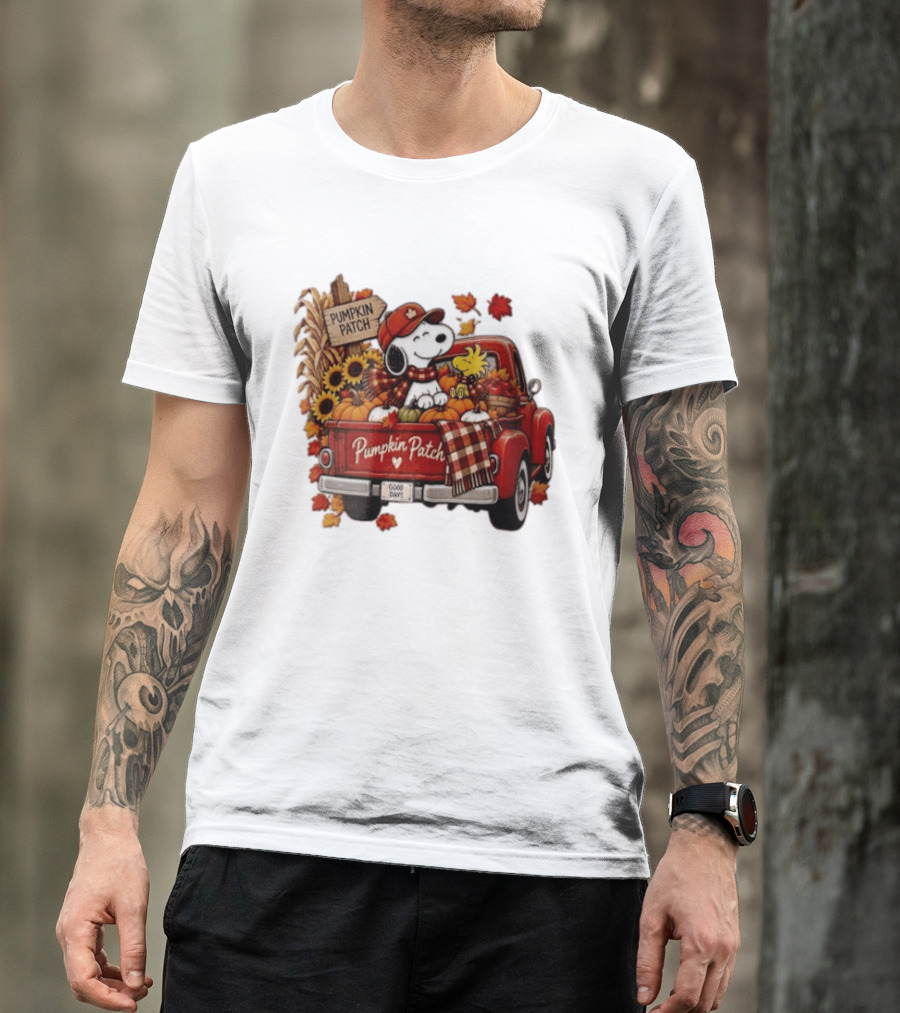 Peanuts Snoopy Woodstock Red Truck Pumpkin Patch Harvest Good Days T-Shirt