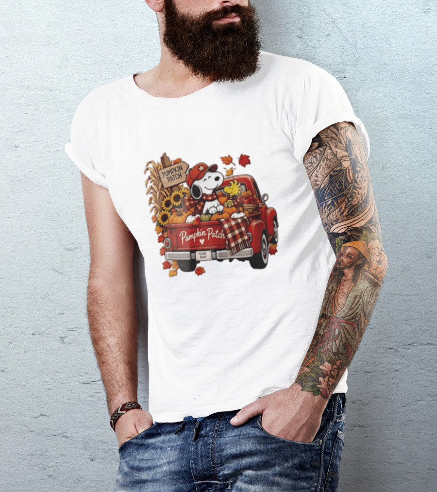 Peanuts Snoopy Woodstock Red Truck Pumpkin Patch Harvest Good Days T-Shirt