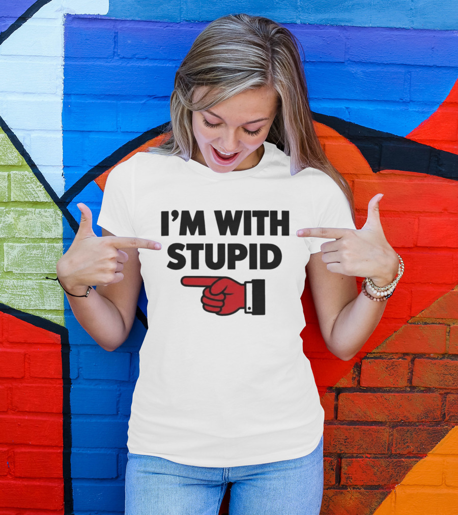 I'm With Stupid Red Foam Finger Gesture T-Shirt