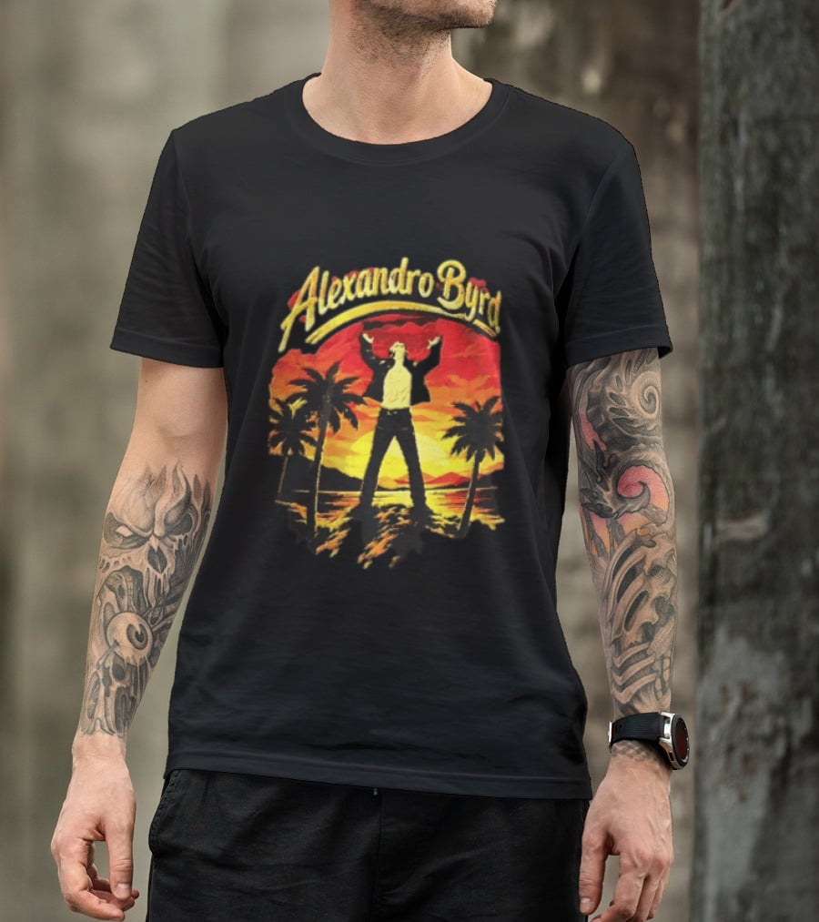 Alexandro Byrd Tropical Sunset Palm Trees Arms Raised T-Shirt