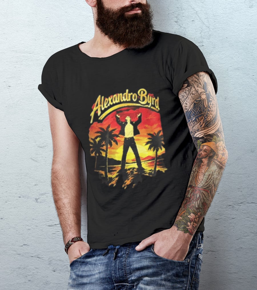Alexandro Byrd Tropical Sunset Palm Trees Arms Raised T-Shirt