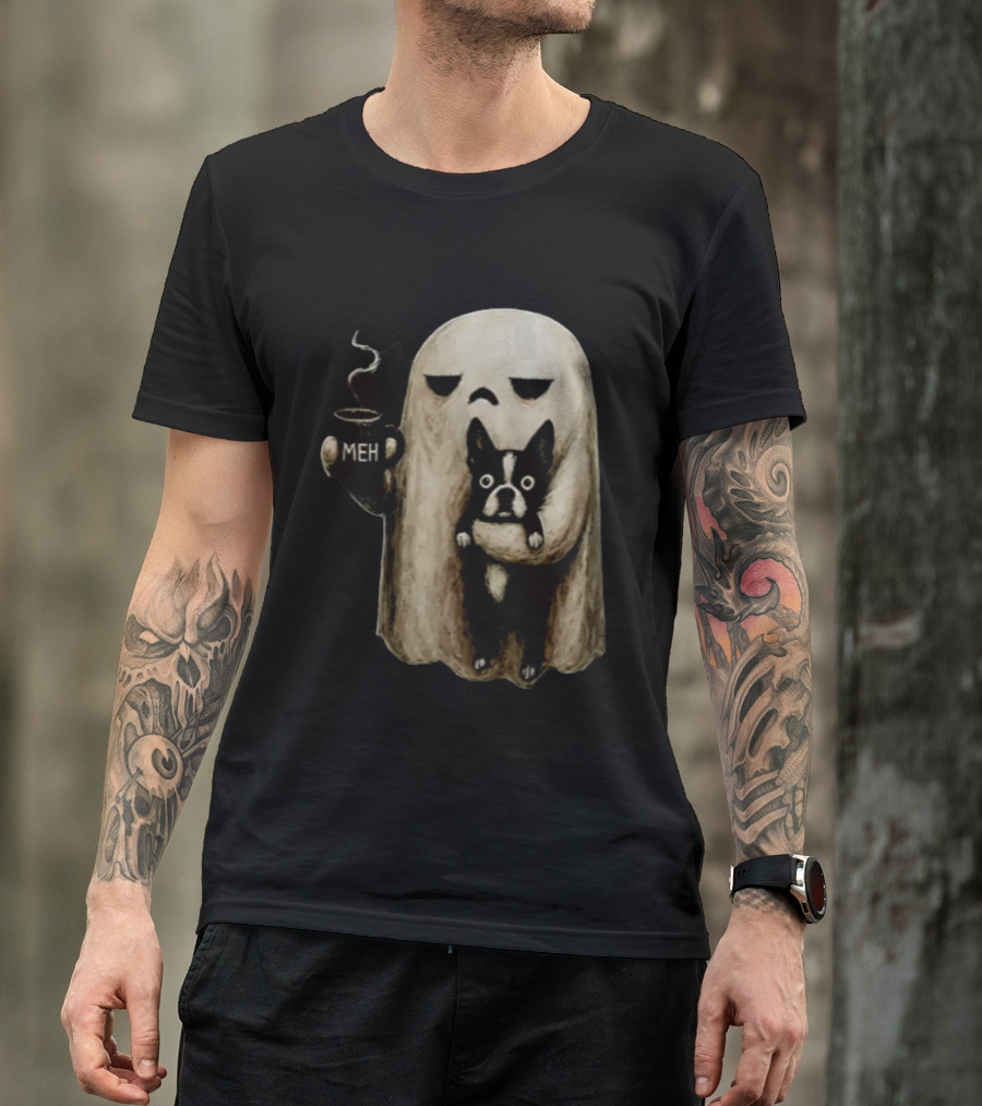 Meh Ghost With Boston Terrier T-Shirt