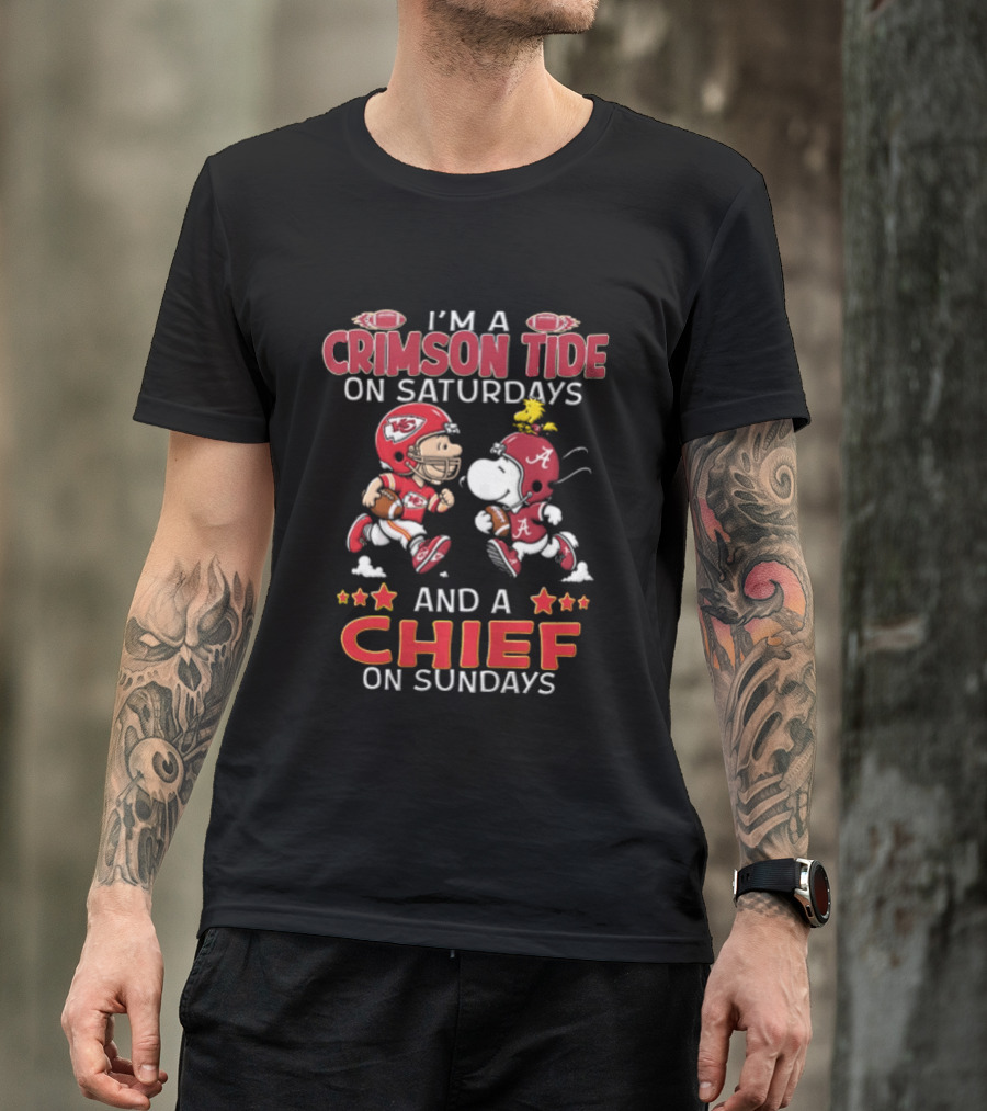 I'm A Crimson Tide On Saturdays And A Chief On Sundays Football Peanuts Characters T-Shirt