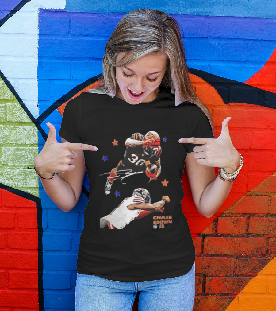 Cincinnati Bengals Chase Brown 30 Running Football Player With Stars T-Shirt