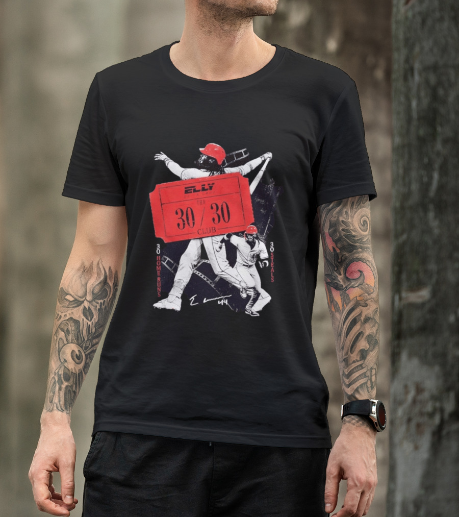 Cincinnati Reds Baseball Elly De La Cruz 30/30 Club 30 Home Runs 30 Stolen Bases T-Shirt