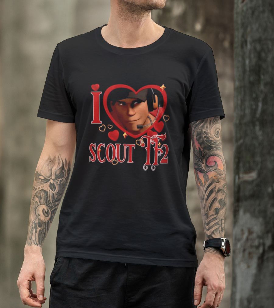 I Heart Scout TF2 Team Fortress 2 Character With Headset In Heart Shape T-Shirt