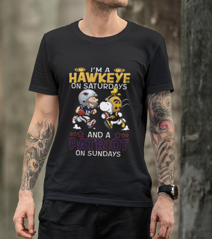 Hawkeye Saturdays Patriot Sundays Charlie Brown Snoopy Woodstock Football T-Shirt